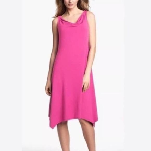 Eileen Fisher Sleeveless Cowl Neck Stretch Jersey Knit Dress in Pink Lotus Large - Picture 1 of 12